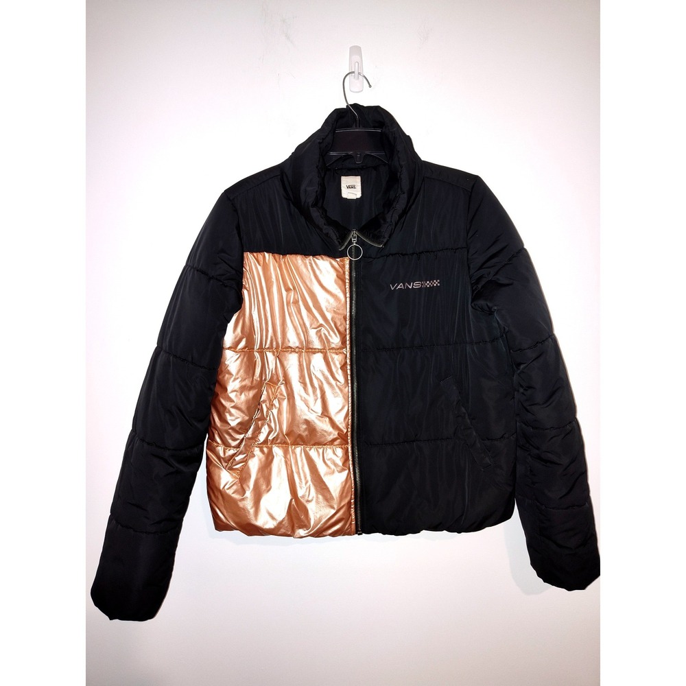 Vans Womens Puffer Jacket Black Rose Gold Metallic Two Tone VN0A4BF0BLK M